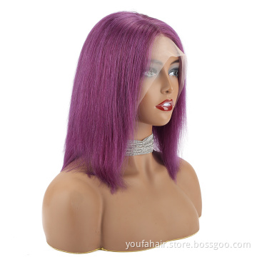 YouFa Hair Brazilian Hair 8 Inch Short Color Purple Pink 613 Blonde Bob Wigs 100 Human Hair Lace Front Bob Wigs For Black Women